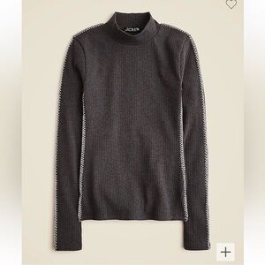 NWT J.Crew Premium Rib Turtleneck Long Sleeve Top Whipstitch Trim Grey flaw